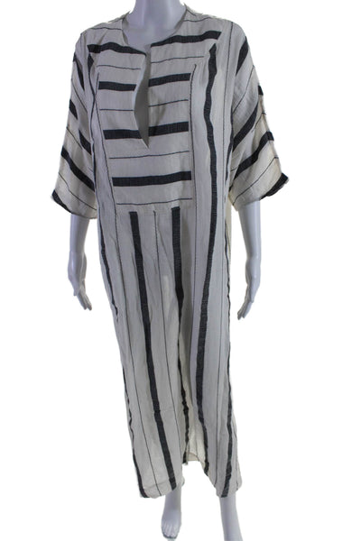 SU Luxury Resort Wear Womens Short Sleeve Striped Cover Up White Black One Size