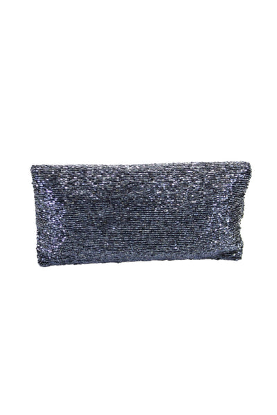 Moyna Womens Beaded Flap Zipper Closure Clutch Handbag Anthracite Gray