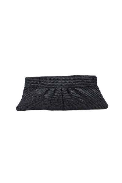 Lauren Merkin Womens Woven Pleated Front Silver Tone Clutch Handbag Black