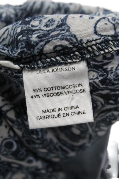 Ulla Johnson Womens Abstract Print Key Hole Neck Blouse Blue White Cotton Size 2