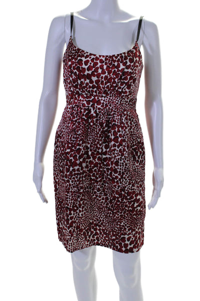 Cynthia Cynthia Steffe Womens Silk Heart Print Scoop Neck Shift Dress Red Size 4