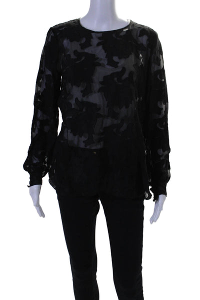 L'Agence Silk Cotton Long Sleeve Sheer Damask Print Blouse Black Size 8