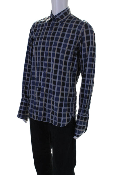 Ted Baker London Mens Cotton Long Sleeve Plaid Button Down Shirt Blue Size 3