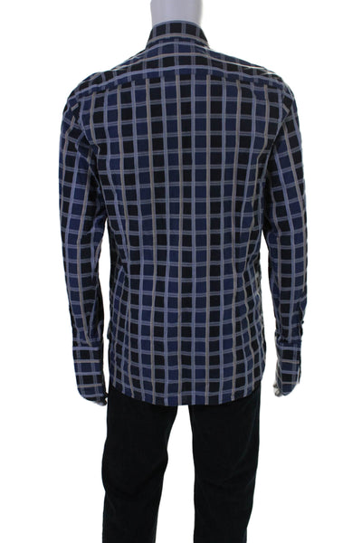 Ted Baker London Mens Cotton Long Sleeve Plaid Button Down Shirt Blue Size 3