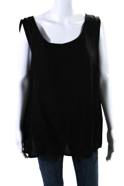 Eileen Fisher Womens Linen Sleeveless High Neck Tank Blouse Black Size 2XL