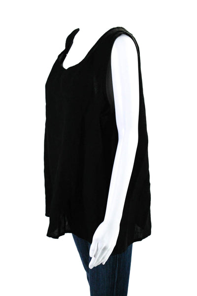 Eileen Fisher Womens Linen Sleeveless High Neck Tank Blouse Black Size 2XL