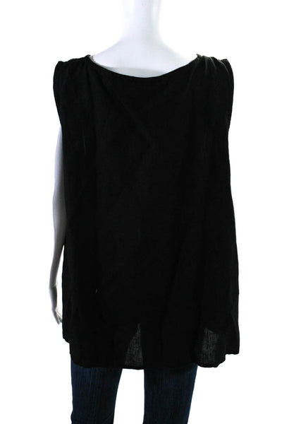 Eileen Fisher Womens Linen Sleeveless High Neck Tank Blouse Black Size 2XL