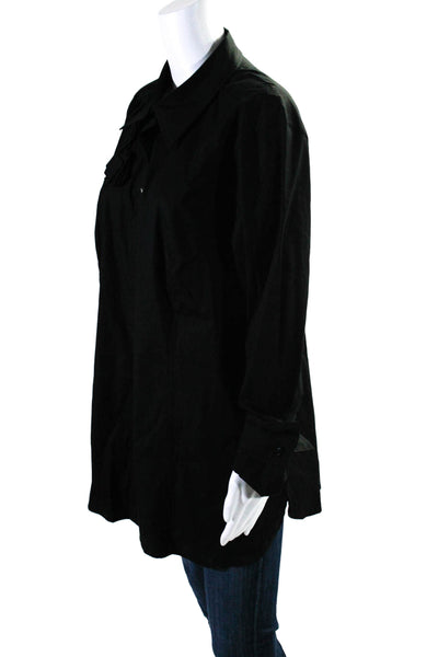 Marina Rinaldi Womens Cotton Collar Ruffle Button Up Blouse Black Size EUR 27