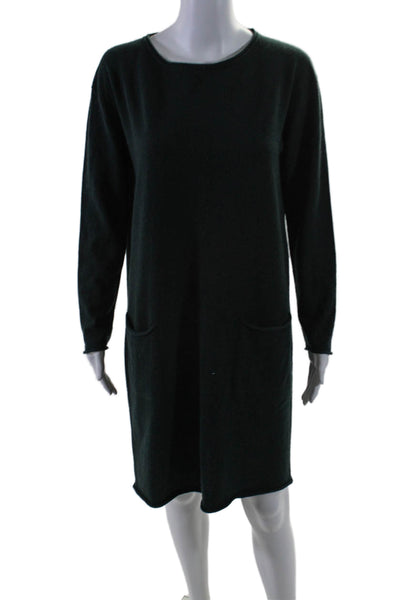 Lamberto Losani Women's Cashmere Long Sleeves Mini Sweater Dress Green Size 42