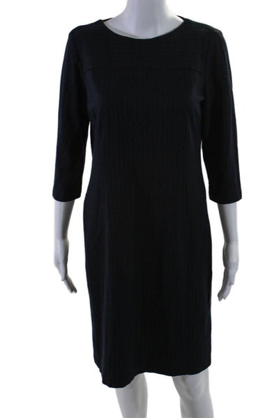 Blue Les Copains Women's Long Sleeves A-Line Midi Dress Pinstripe Blue Size 42