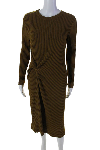 Tanya Taylor Womens Long Sleeve Ribbed Knit Slit Maxi Dress Olive Size S