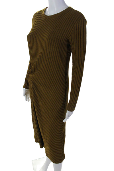 Tanya Taylor Womens Long Sleeve Ribbed Knit Slit Maxi Dress Olive Size S