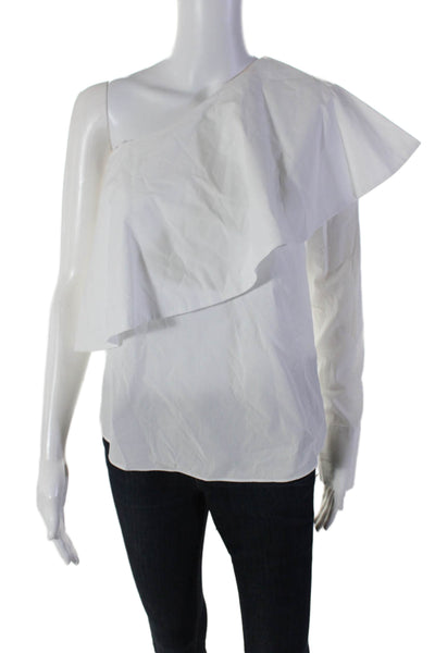 Robert Rodriguez Women's Asymmetrical Long Sleeves Ruffle Blouse White Size 0