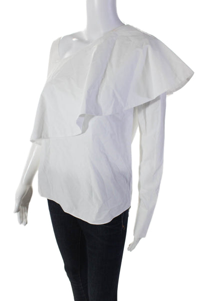 Robert Rodriguez Women's Asymmetrical Long Sleeves Ruffle Blouse White Size 0