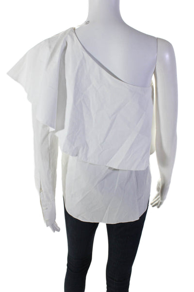 Robert Rodriguez Women's Asymmetrical Long Sleeves Ruffle Blouse White Size 0