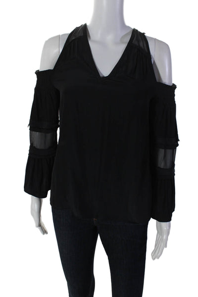 Ramy Brook Women's V-Neck Cold Shoulder Long Sleeves Blouse Black Size XS