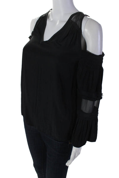 Ramy Brook Women's V-Neck Cold Shoulder Long Sleeves Blouse Black Size XS