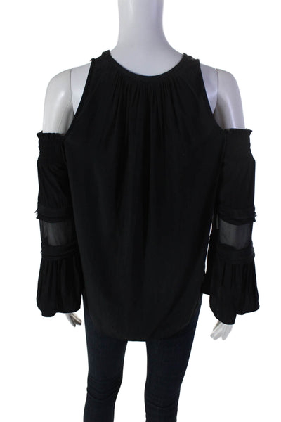 Ramy Brook Women's V-Neck Cold Shoulder Long Sleeves Blouse Black Size XS