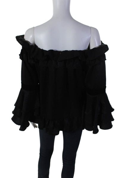 Misa Women's Ruffle Off The Shoulder Bell Sleeves Blouse Black Size XS