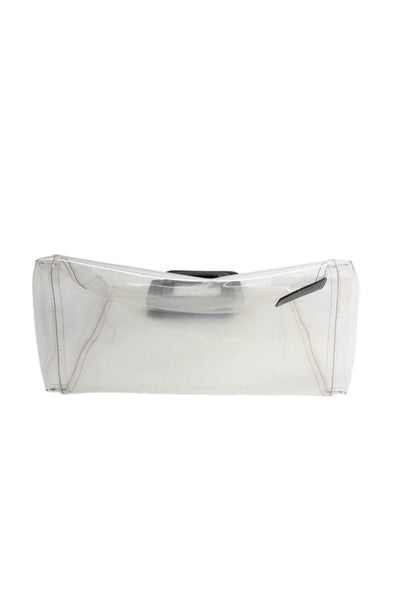 Staud Women's Shirley Leather Pouch PVC Open Top Handle Handbag Clear Size M