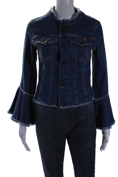 Atelier Notify Womens Cotton Fray Lined Button Denim Jacket Blue Size S