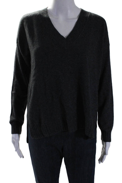 Minnie Rose Womens Cashmere V-Neck Long Sleeve Pullover Sweater Top Gray Size S