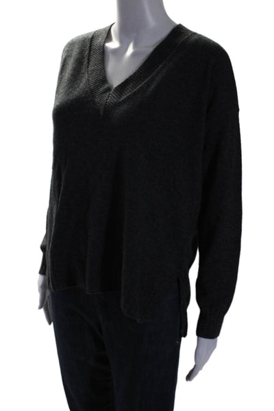 Minnie Rose Womens Cashmere V-Neck Long Sleeve Pullover Sweater Top Gray Size S