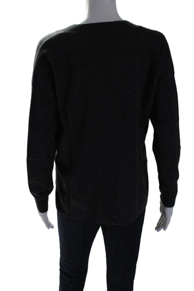 Minnie Rose Womens Cashmere V-Neck Long Sleeve Pullover Sweater Top Gray Size S