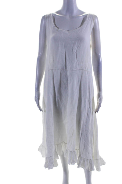 Designer Womens Sleeveless Scoop Neck Midi Linen Dress White Size Large