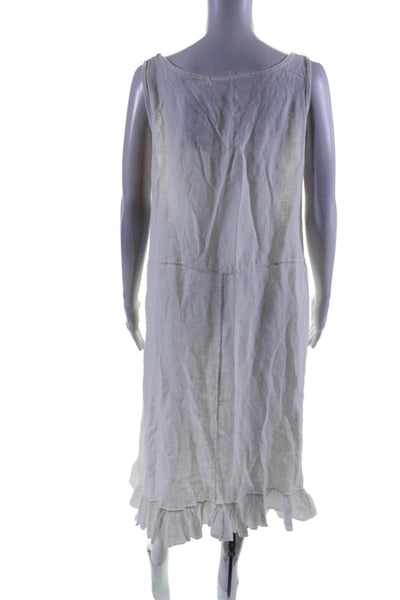 Designer Womens Sleeveless Scoop Neck Midi Linen Dress White Size Large