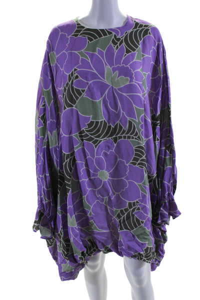 Aloha Marina Womens Long Sleeve Crew Neck Floral Dress Purple Green Size Large