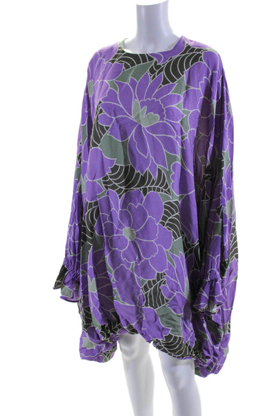 Aloha Marina Womens Long Sleeve Crew Neck Floral Dress Purple Green Size Large