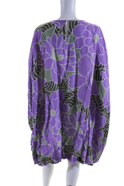 Aloha Marina Womens Long Sleeve Crew Neck Floral Dress Purple Green Size Large