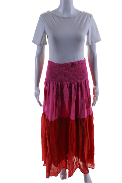 Anaak Womens Smocked Waistband Maxi Skirt Red Pink Cotton Size 3