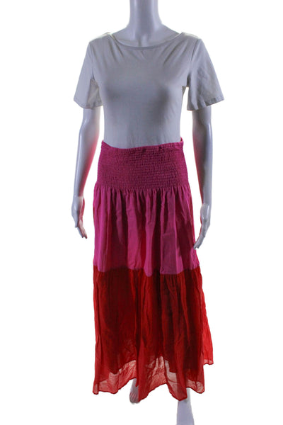 Anaak Womens Smocked Waistband Maxi Skirt Red Pink Cotton Size 3