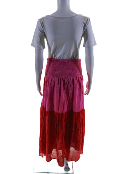 Anaak Womens Smocked Waistband Maxi Skirt Red Pink Cotton Size 3