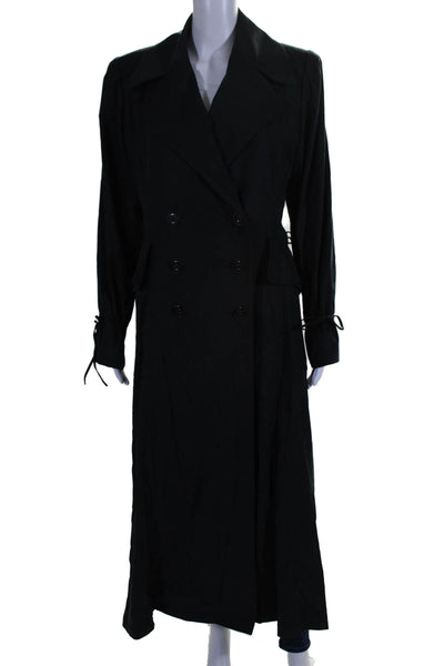 Hermes Womens Double Breasted Notched Lapel Trench Coat Black Size FR 38