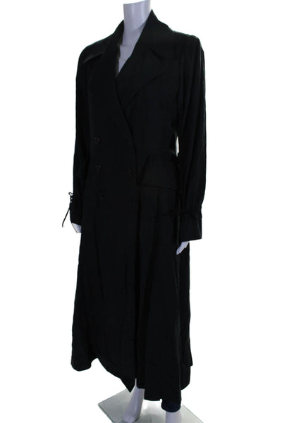 Hermes Womens Double Breasted Notched Lapel Trench Coat Black Size FR 38