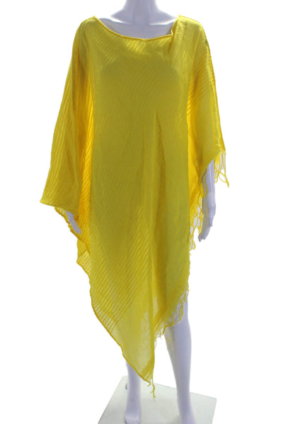 SU Luxury Resort Wear Womens Scoop Neck Fringe Cover Up Yellow Cotton One Size