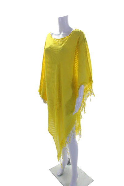 SU Luxury Resort Wear Womens Scoop Neck Fringe Cover Up Yellow Cotton One Size