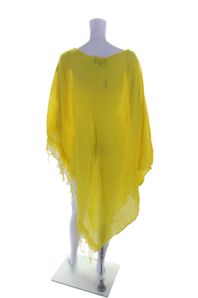 SU Luxury Resort Wear Womens Scoop Neck Fringe Cover Up Yellow Cotton One Size