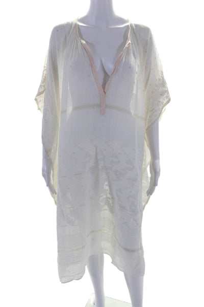 Two Womens Half Sleeve V Neck Knit Cover Up White Cotton One Size