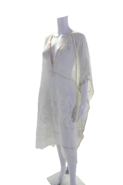 Two Womens Half Sleeve V Neck Knit Cover Up White Cotton One Size