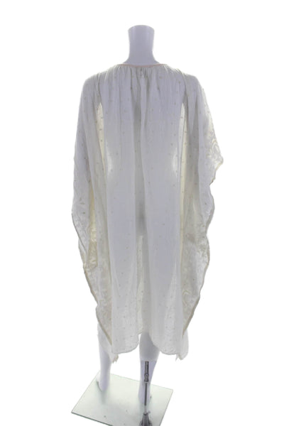 Two Womens Half Sleeve V Neck Knit Cover Up White Cotton One Size