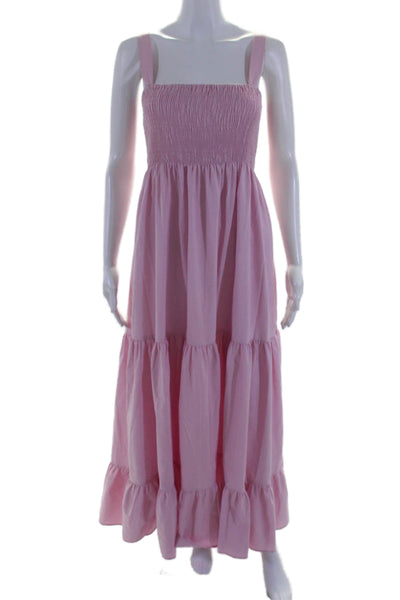 Zara Womens Sleeveless Square Neck Smocked Midi Dress Pink Size Extra Large