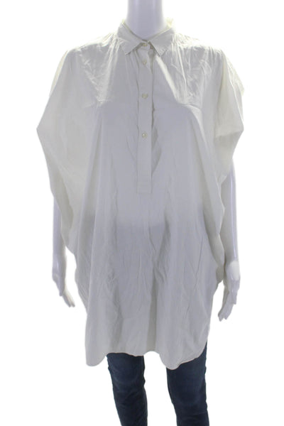 Sara Roka Womens Short Sleeve Collared Oversized Shirt White Size Large