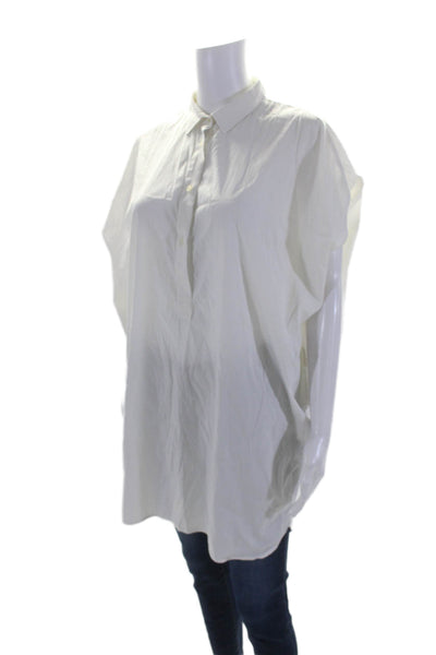 Sara Roka Womens Short Sleeve Collared Oversized Shirt White Size Large