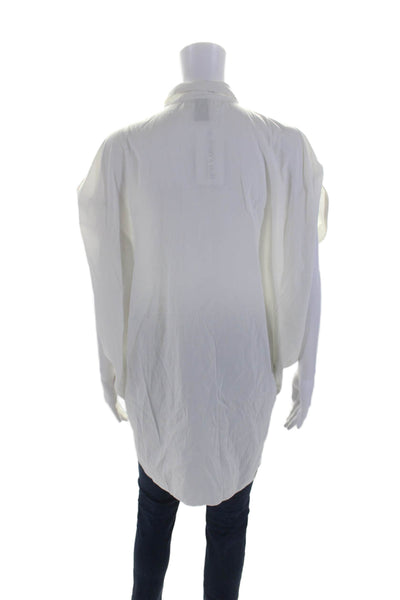 Sara Roka Womens Short Sleeve Collared Oversized Shirt White Size Large