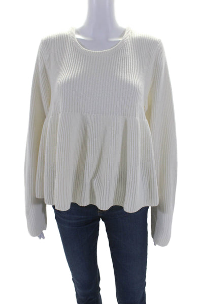 Madewell Womens Long Sleeve Scoop Neck Oversized Sweater White Cotton Size XL