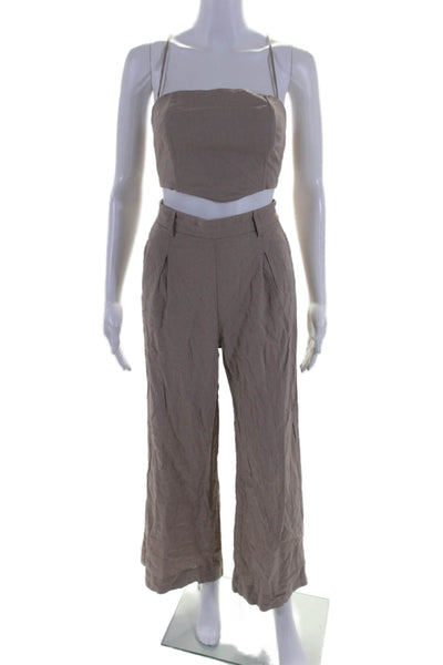 Mable Women's Square Neck Sleeveless Two Piece Crop Top Pants Set Brown Size S